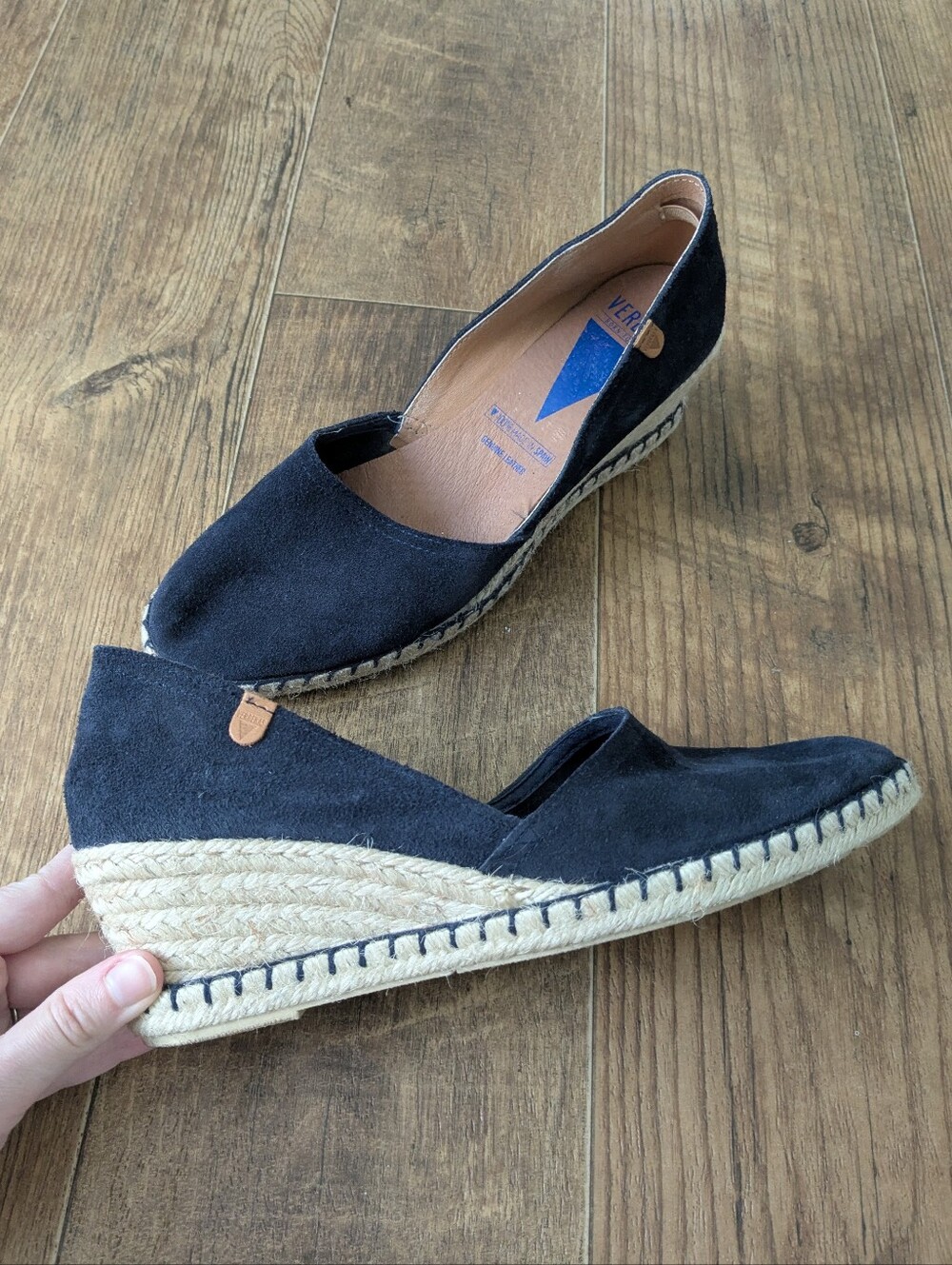Verbenas Suede Leather Navy Espadrille Mamen Wedges Size 39